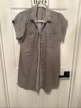 Everlane Taupe Short-Sleeve Button Shirt Dress